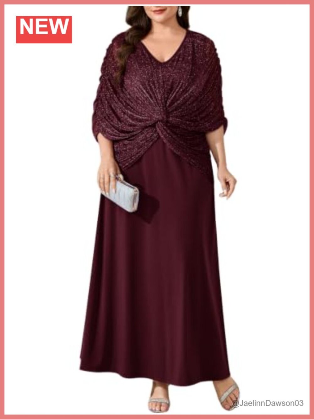 Plus Size Sparkly Mesh Cape Ruched Maxi Dress Formal Evening Gown